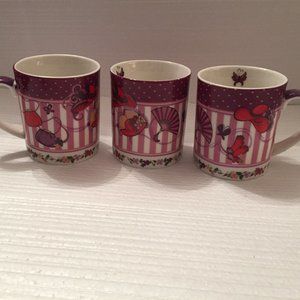 Vintage!  2004 Red Hat "Tea Time" Mugs - Set of 3